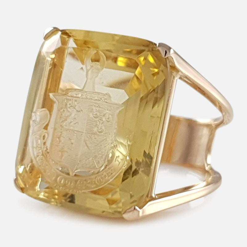 Art Deco 18ct Gold Citrine Intaglio Signet Seal Ring - Argentum Antiques & Collectables