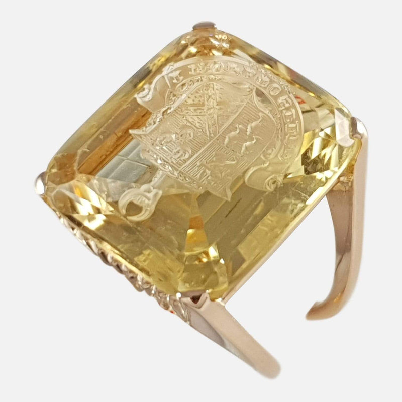 Art Deco 18ct Gold Citrine Intaglio Signet Seal Ring - Argentum Antiques & Collectables