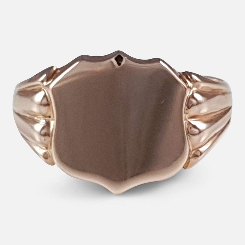 the antique 9ct rose gold shield signet ring viewed from the front