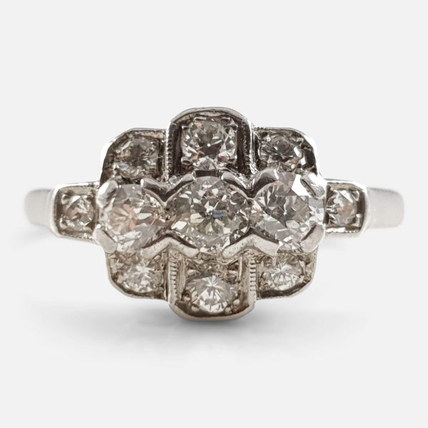 the platinum diamond cluster ring viewed from the front
