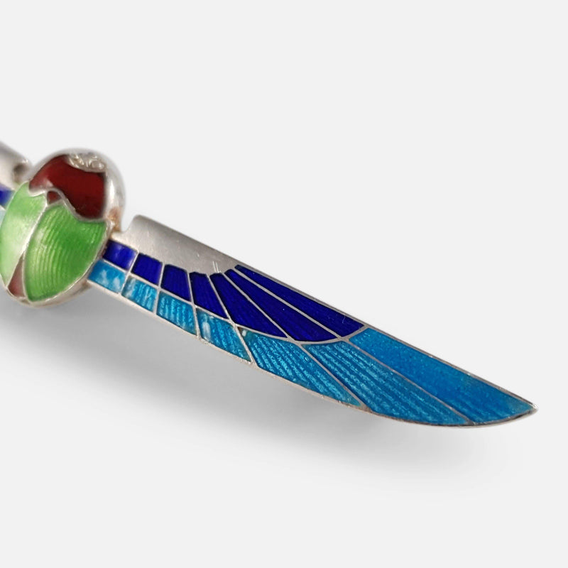 Art Deco Silver and Enamel Winged Scarab Brooch - Argentum Antiques & Collectables
