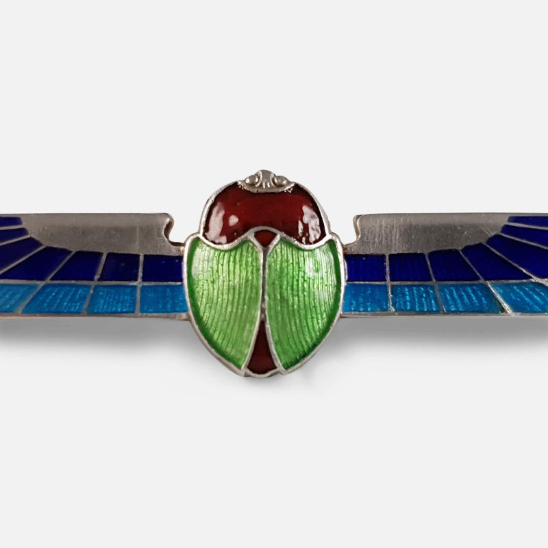 Art Deco Silver and Enamel Winged Scarab Brooch - Argentum Antiques & Collectables