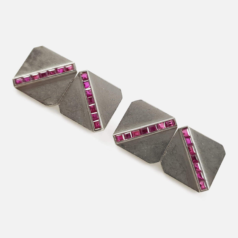 Tiffany & Co 14ct and Platinum Ruby Cufflinks viewed from the front