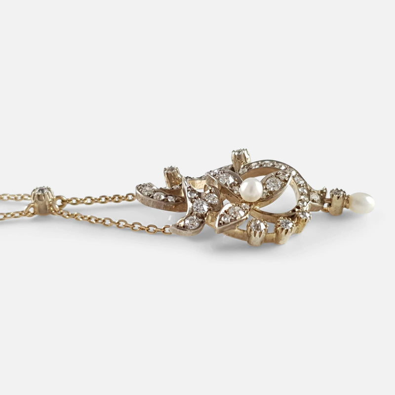 the diamond and pearl pendant viewed from the left side