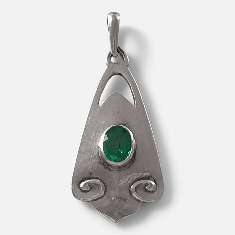 the Art Nouveau silver pendant viewed from the front