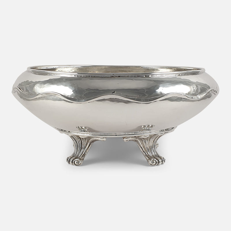 the hammered silver bowl viewed from the front