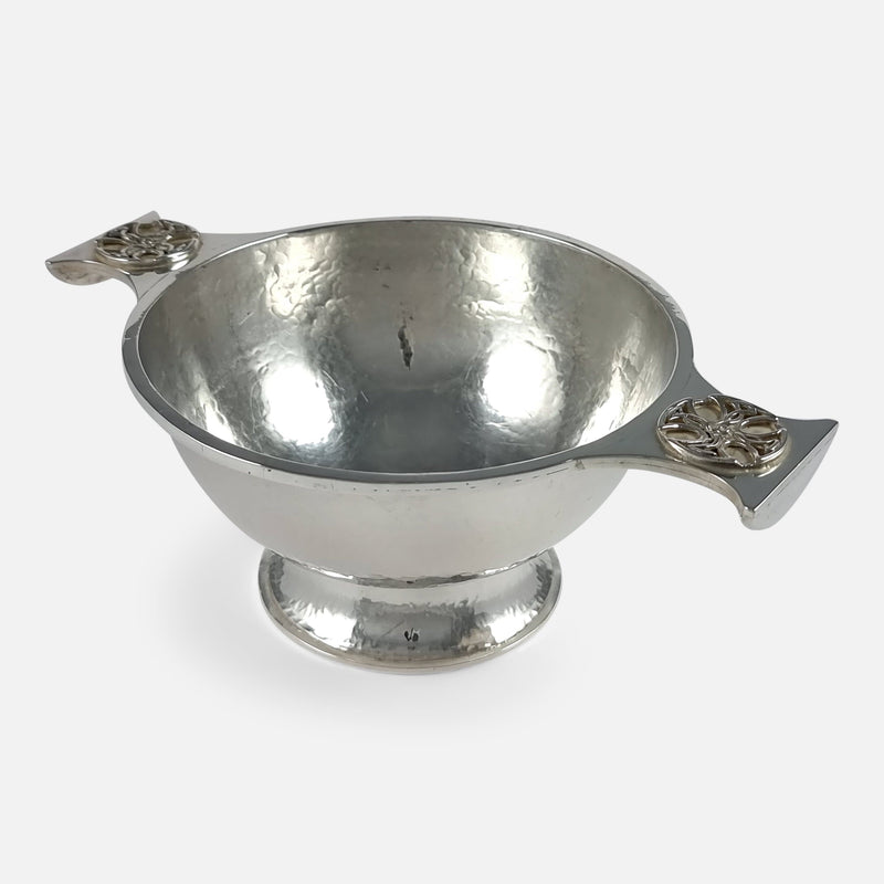 a view of the Quaich with handle angled more to the forefront and pointing slightly to the right