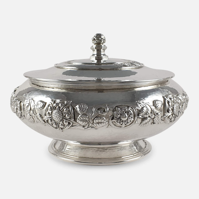 the silver bowl side on