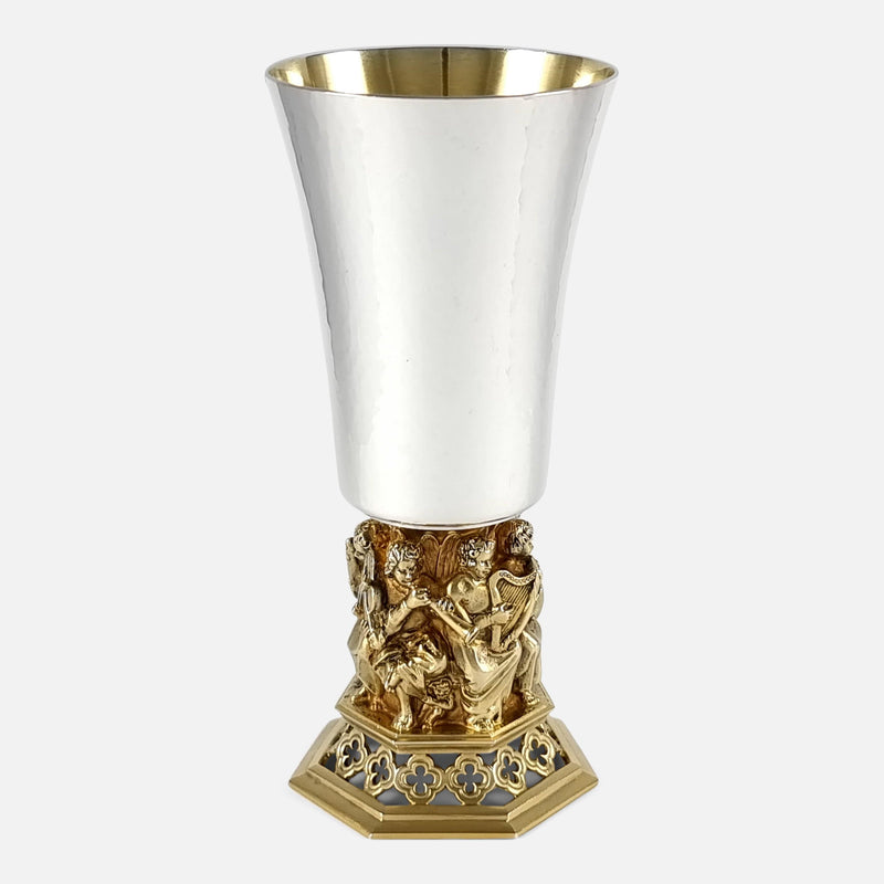 the sterling silver-gilt goblet by Hector Miller viewed from the front