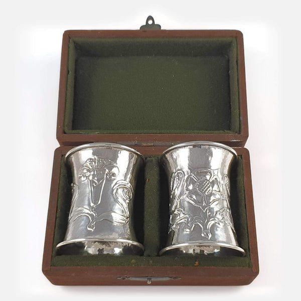 the Arts and Crafts silver napkin rings in their case
