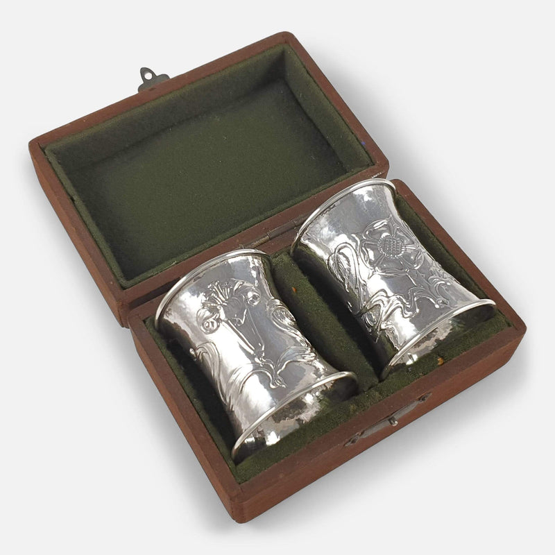 the pair of silver napkin rings in their case