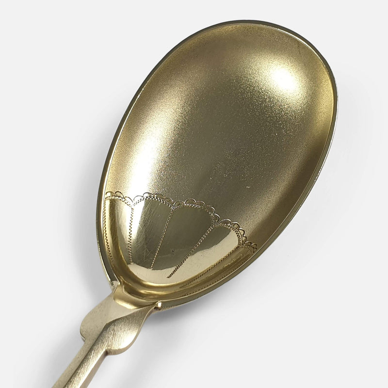 focused on the bowl of one of the serving spoons viewed diagonally