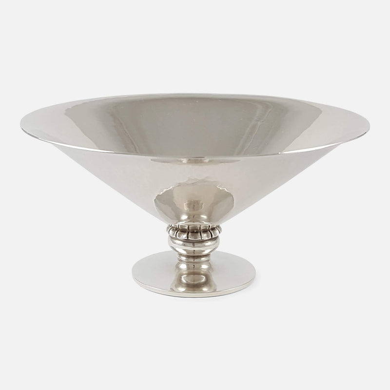 the Georg Jensen silver bowl viewed from a slightly raised position