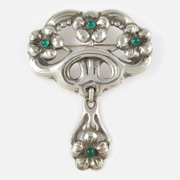 Silver and Chrysoprase Brooch viewed from the front