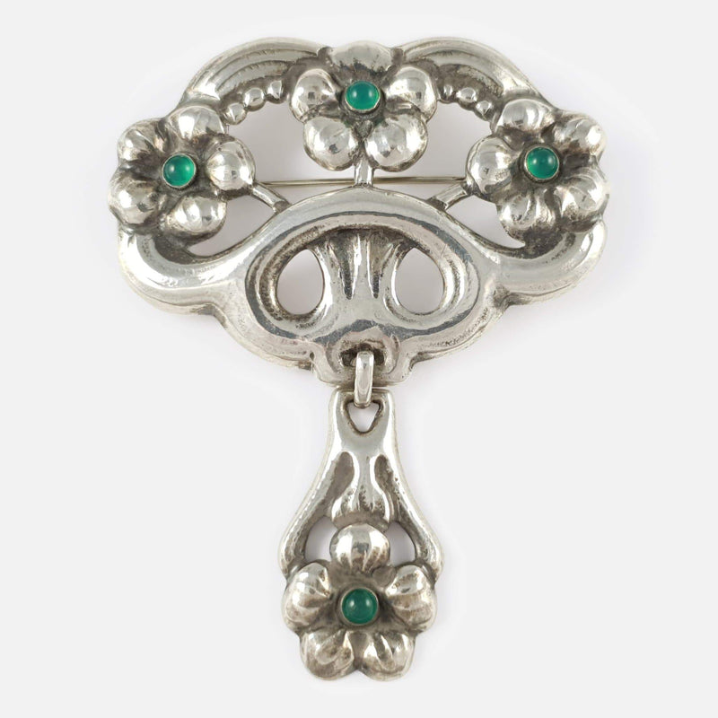 Silver and Chrysoprase Brooch viewed from the front
