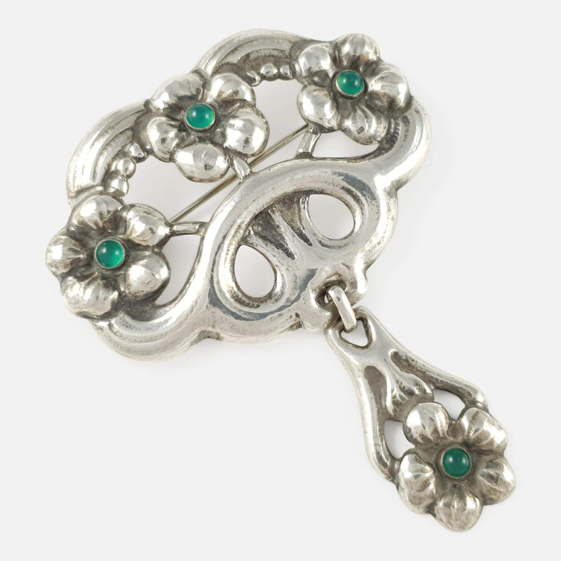 the Danish silver brooch from the front  viewed diagonally