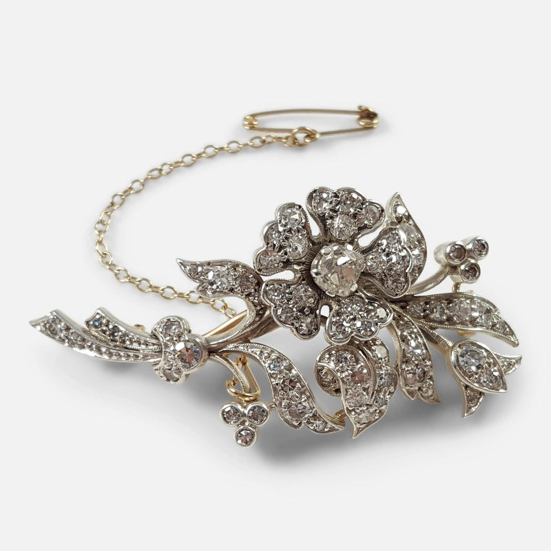 the antique diamond flower brooch viewed from the front
