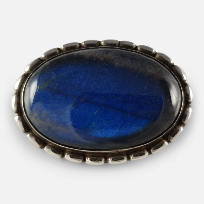 the Georg Jensen silver and labradorite brooch viewed from the front