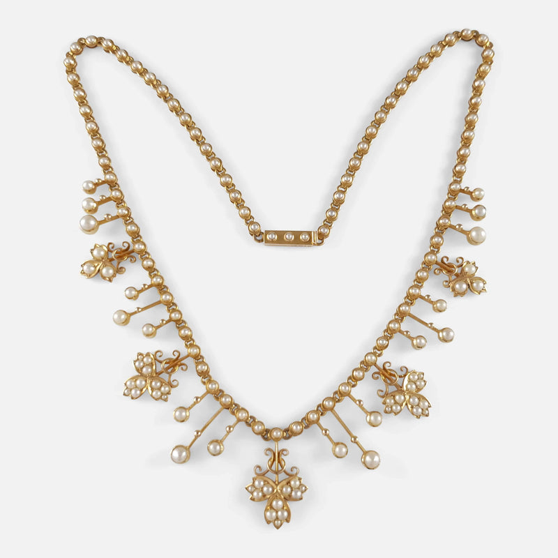the Edwardian 15ct gold necklace viewed from the front