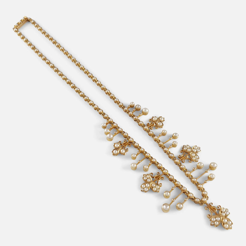 the Edwardian 15ct gold necklace viewed diagonally