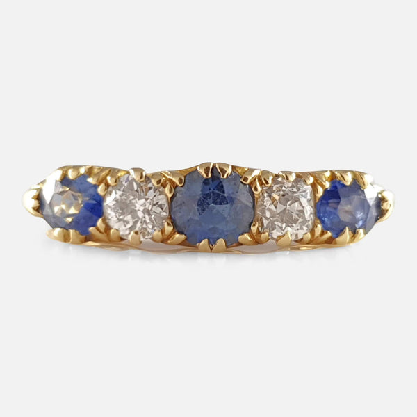 the Edwardian 18ct Gold sapphire and diamond ring viewed from the front