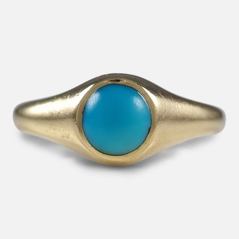 the Edwardian 18ct gold turquoise ring viewed from the front