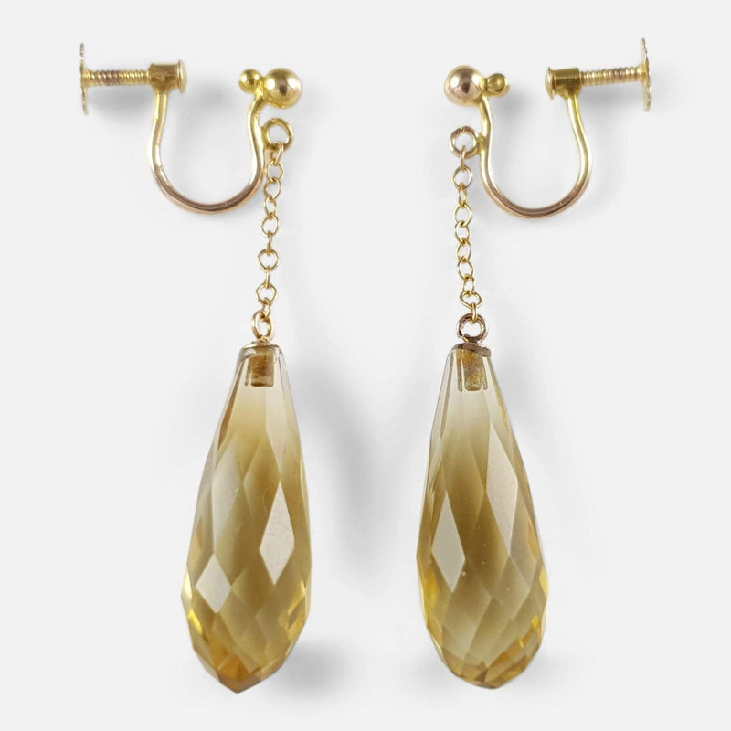 the 9ct yellow gold citrine drop earrings viewed from the front