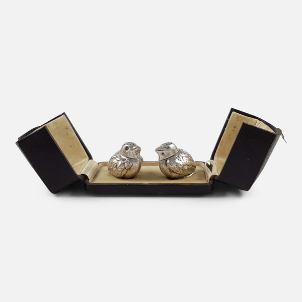 the pair of Edwardian pepper pots viewed in their case