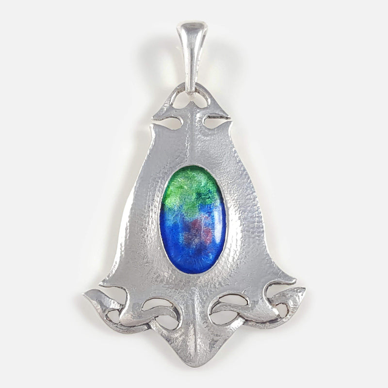 the silver pendant viewed from the front