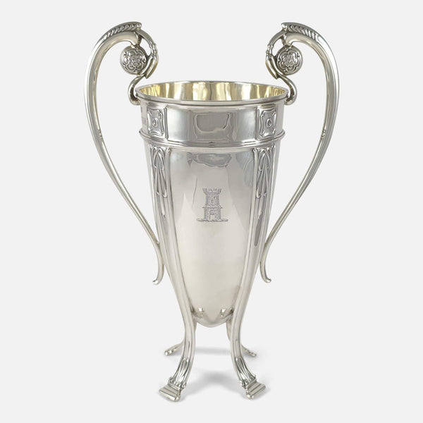 the Edwardian sterling silver vase viewed from the front