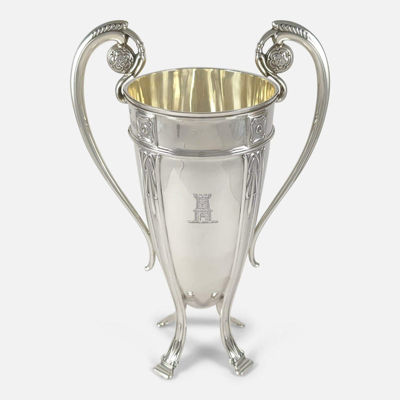 the silver vase viewed from the front at a raised position