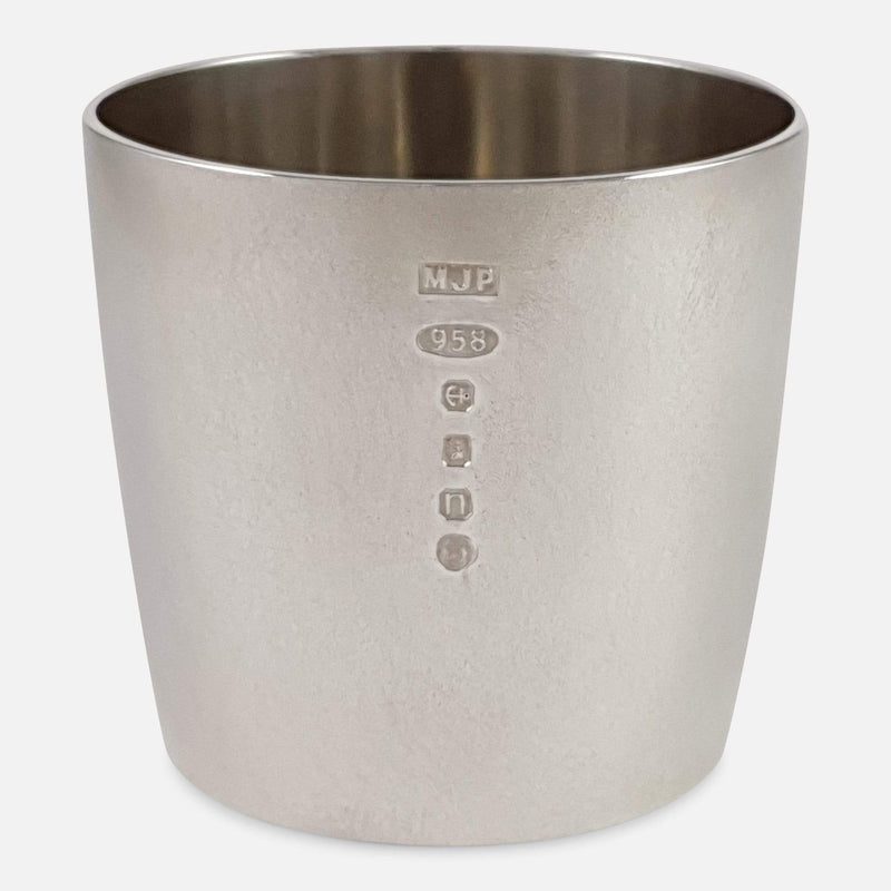 the Britannia silver 'Arc' beaker cup viewed from the front