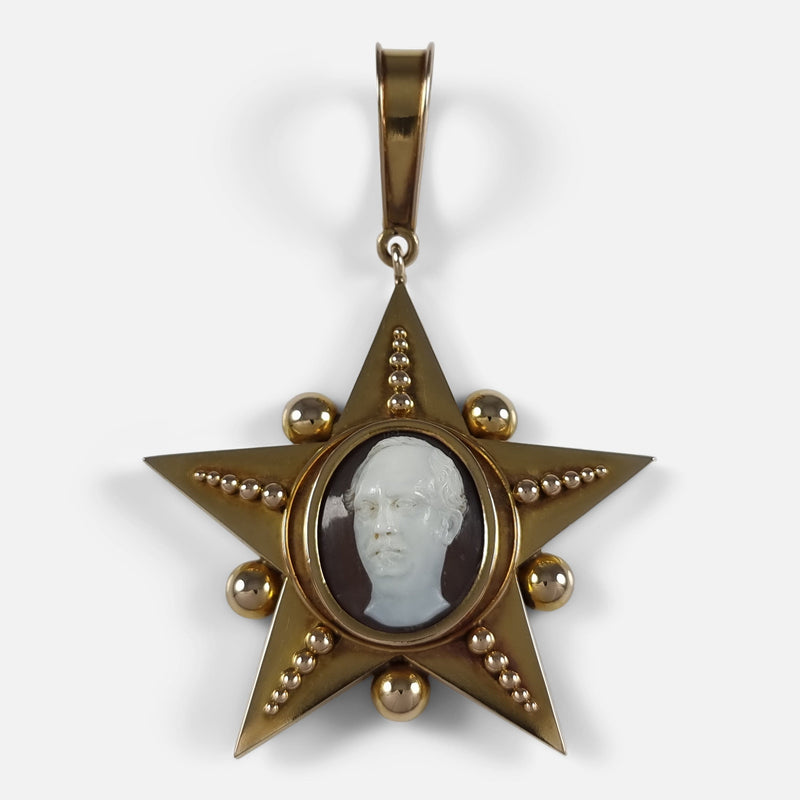 the 19th century 18ct Gold Hardstone Cameo Pendant viewed from the front