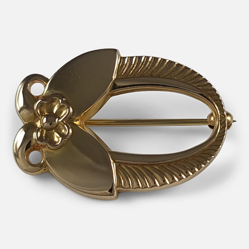 the Georg Jensen 18ct yellow gold brooch viewed from the front