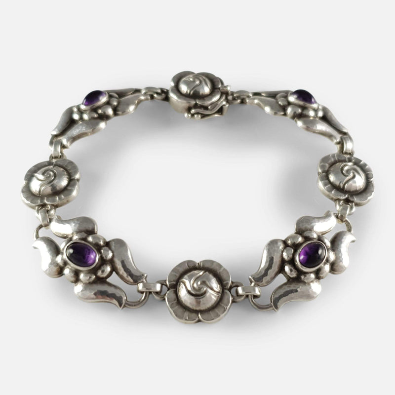silver amethyst bracelet viewed from above