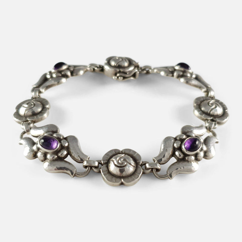 silver amethyst bracelet viewed from above