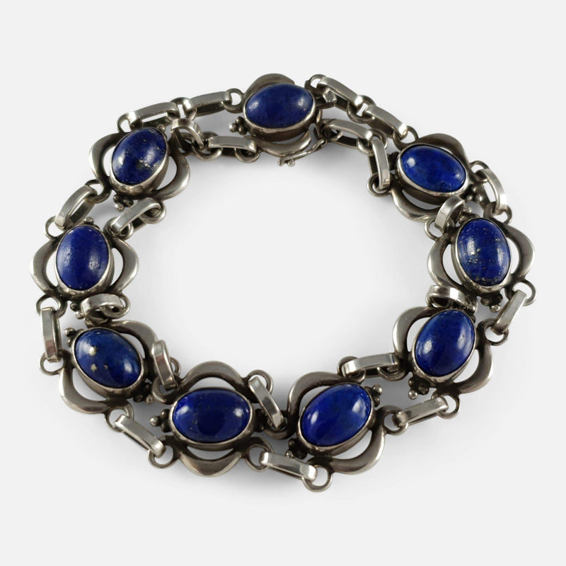 the Georg Jensen silver lapis lazuli cabochon bracelet viewed from above