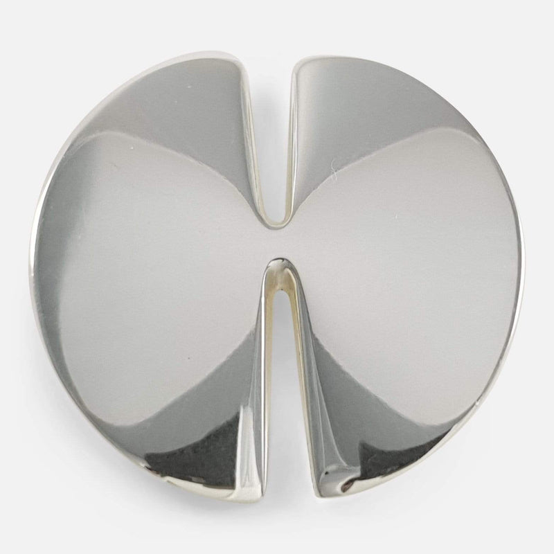 Georg Jensen Danish Modernist Silver Brooch #337B, designed by Nanna Ditzel, viewed from the front