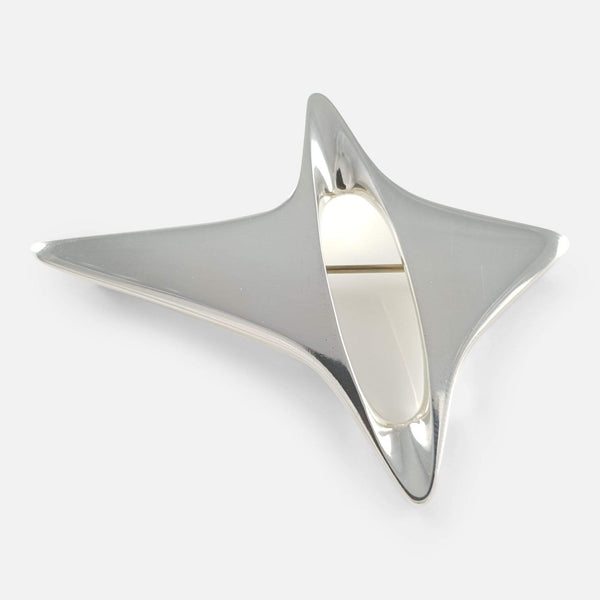 the Georg Jensen silver abstract brooch viewed from the front