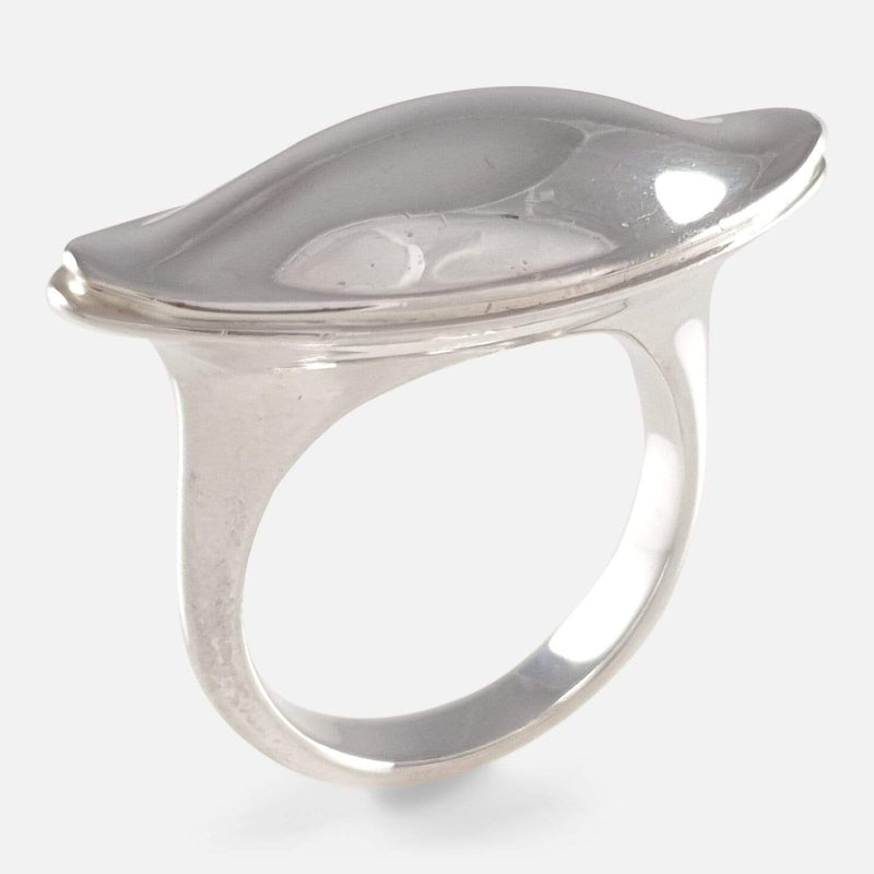 the Georg Jensen silver Icon Fish Dish ring viewed at an angle