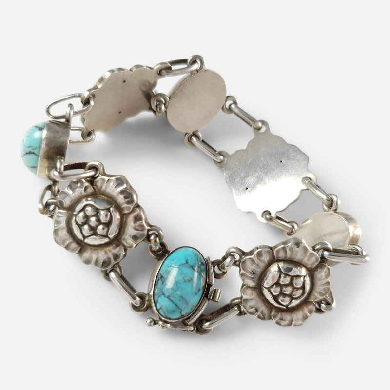 a view of the Georg Jensen Silver and Turquoise Cabochon "Blossom" Bracelet
