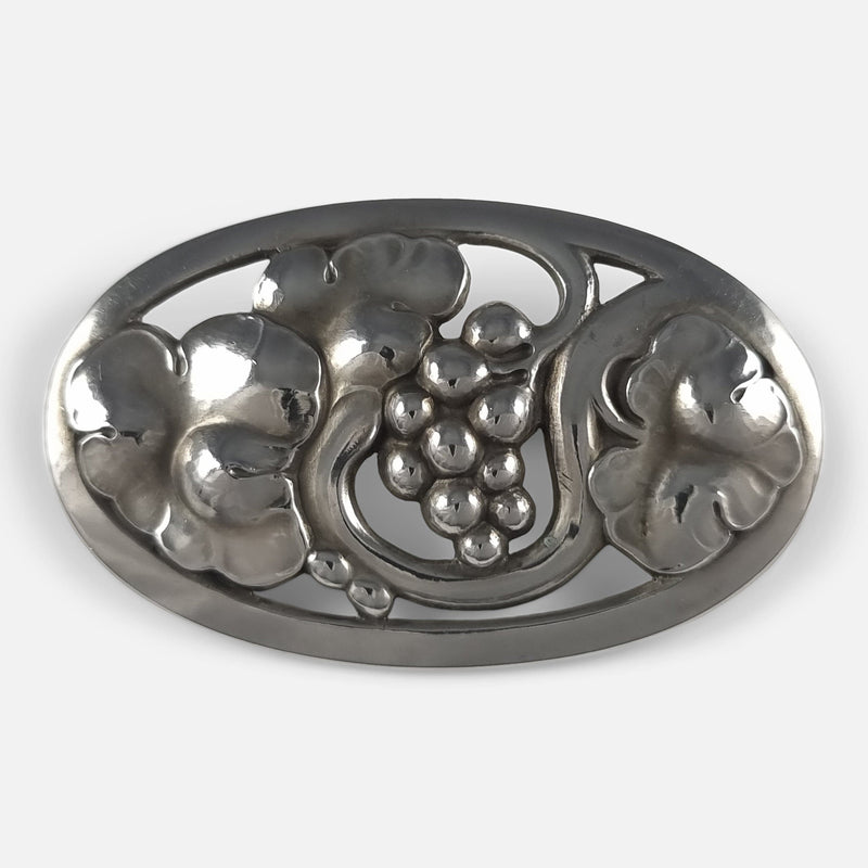 the Georg Jensen sterling silver brooch viewed from the front