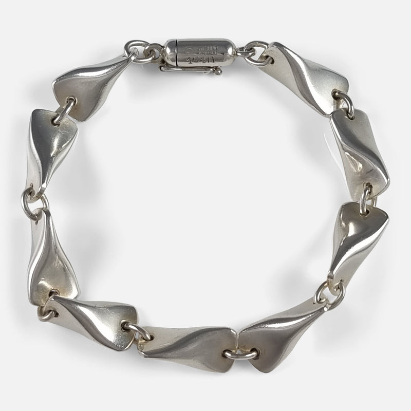a birds eye view of the bracelet with clasp fastened