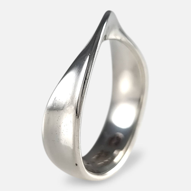 the Georg Jensen sterling silver MÖBIUS ring viewed at an angle