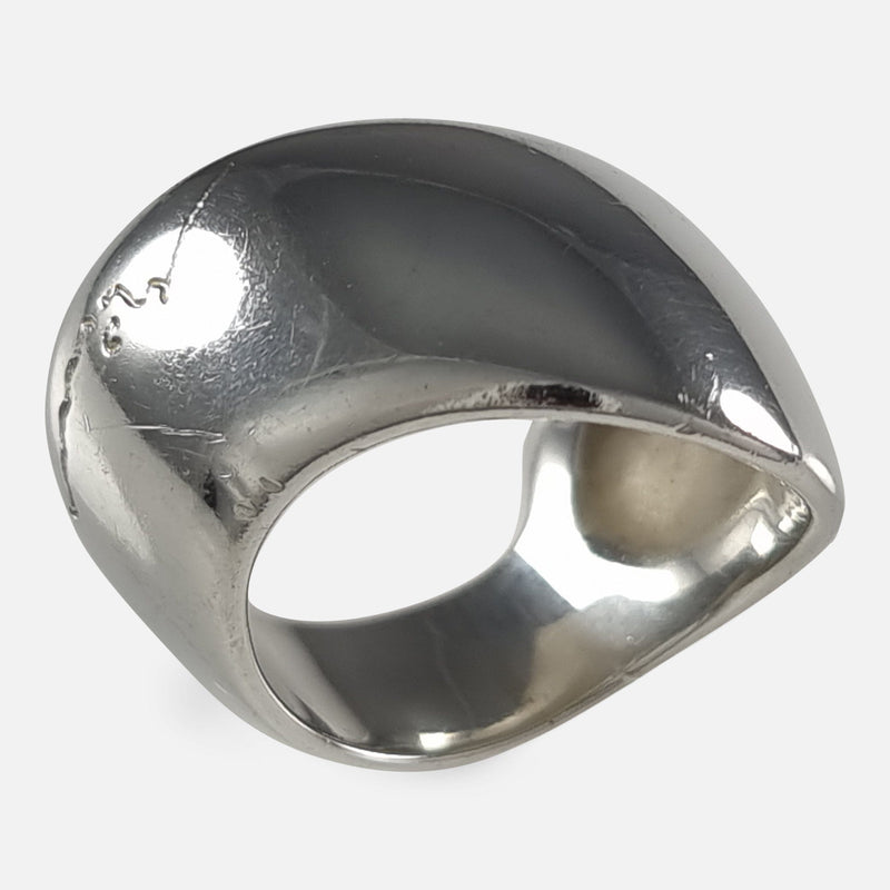 the Georg Jensen sterling silver modernist ring designed by Minas Spiridis viewed from a slightly raised position