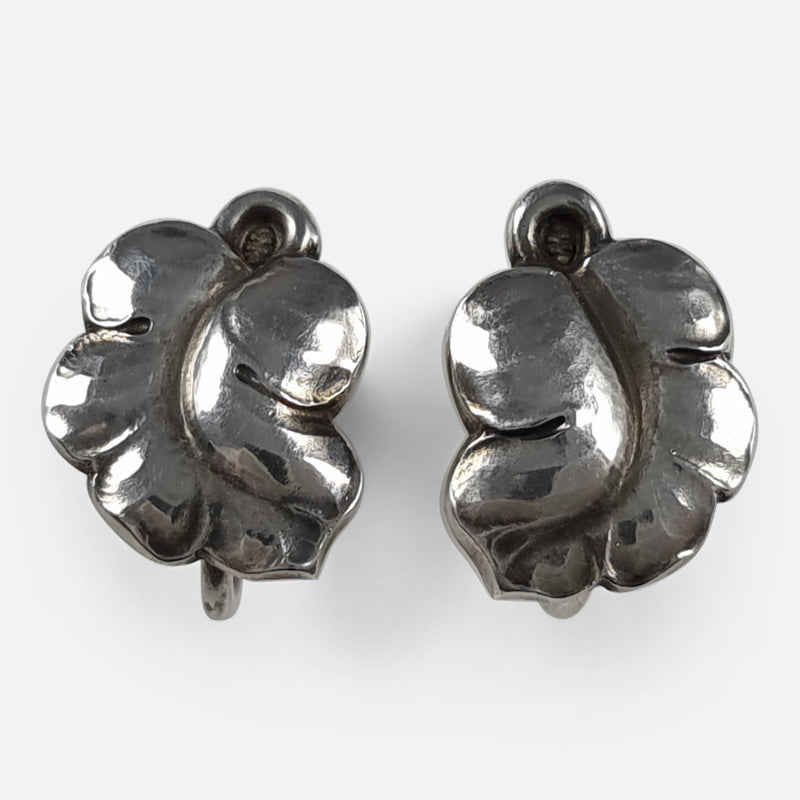 the pair of Georg Jensen sterling silver Moonlight earrings viewed from above