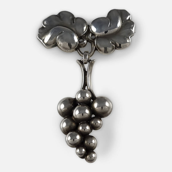 the Georg Jensen sterling silver Moonlight Grapes brooch viewed from above