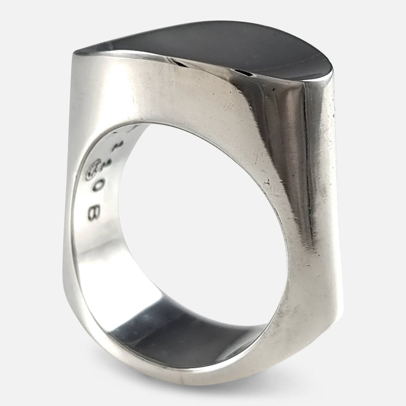 the Georg Jensen sterling silver ring viewed at an angle