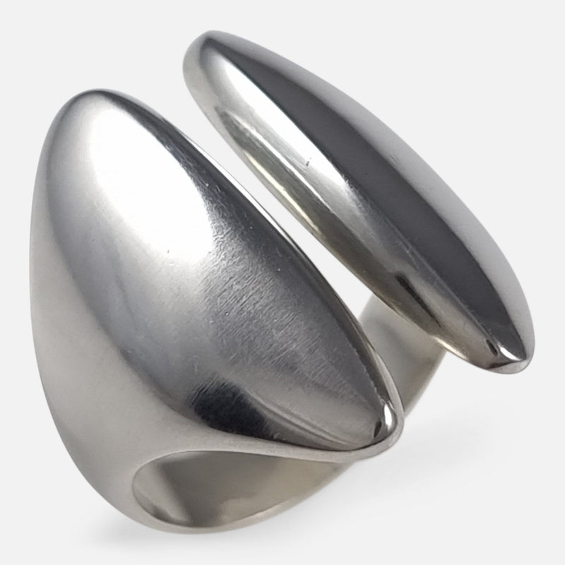 the Georg Jensen sterling silver modernist ring viewed from a slightly raised position