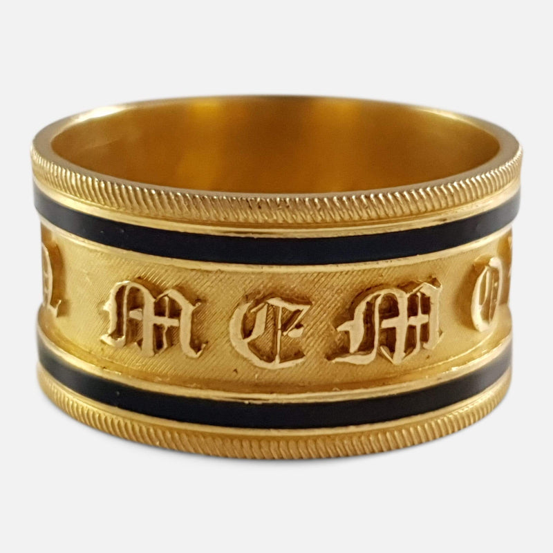 the Georgian 22ct gold and enamel memorial ring viewed from the front